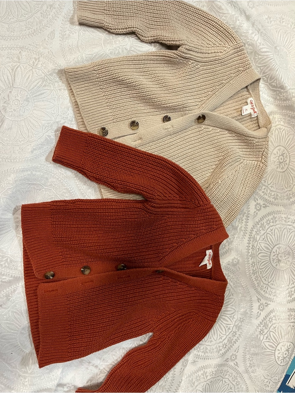 Cat & Jack Chunky Button Cardigans in Rust and Beige